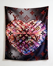 Heart Shaped LV Monogram Flannel Throw Blanket 443